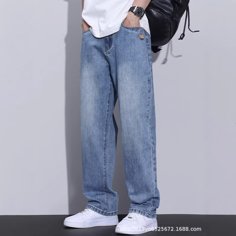 Straight-Leg Jeans for Men, Blue Loose Wide-Leg Casual Pants, Harajuku Fashion Trendy Versatile Artistic Men's Long Pants Straight-Leg Jeans for Men, Blue Loose Wide-Leg Casual Pants, Harajuku Fashion Trendy Versatile Artistic Men's Long Pants