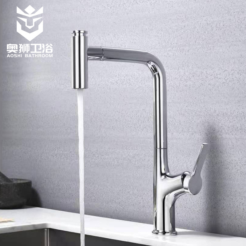 Cross-border supply copper kitchen sink hot and cold water faucet small apartment pull-out sink rotating elbow faucet