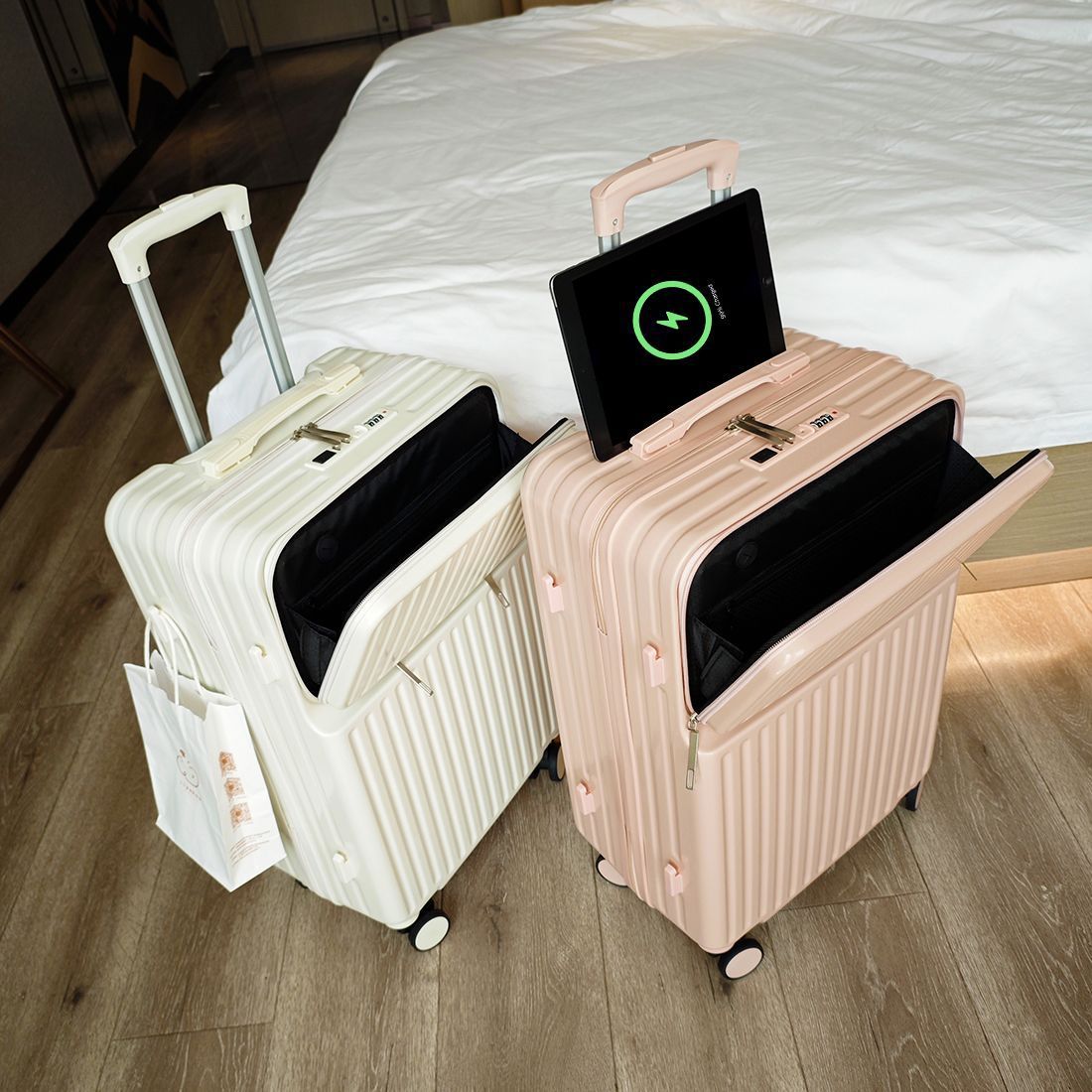 Front-Opening Suitcase, Women's Scratch-Resistant Trolley Case, Men's Password Suitcase, Durable Leather Suitcase Wholesale