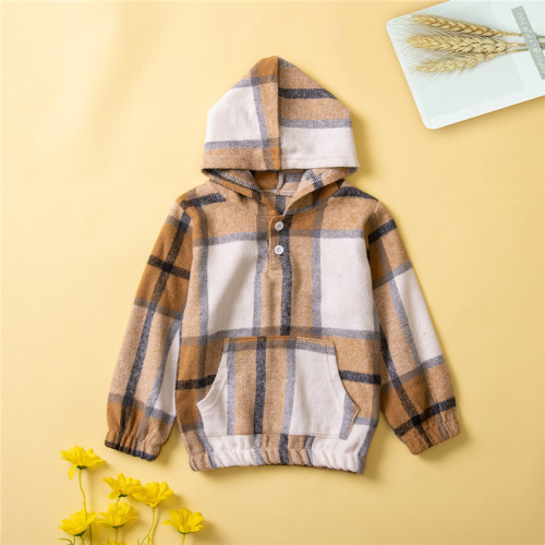Samgamibaby Korean Fall Wear Unisex Kids Fashion Plaid Hoodie New Kids Color-block Hooded Sweatshirt