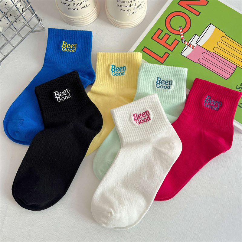 2024 spring and summer European women's socks sweet dopamine color…