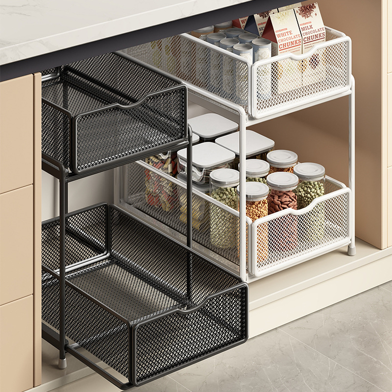 Bathroom Under-Sink Storage Rack, Under-Sink Organizer for Washbasin, Pull-Out Cabinet with Layered Storage Solution