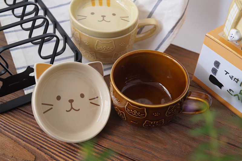 Japan Hapi CAT Mack Cup con tapa suave gatito taza de café desayuno taza de leche taza de agua