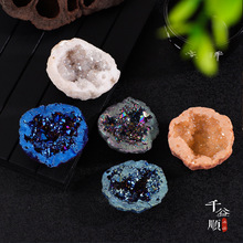 跨境热卖天然水晶洞聚宝盆原石电镀彩色天然石摆件厂家批发