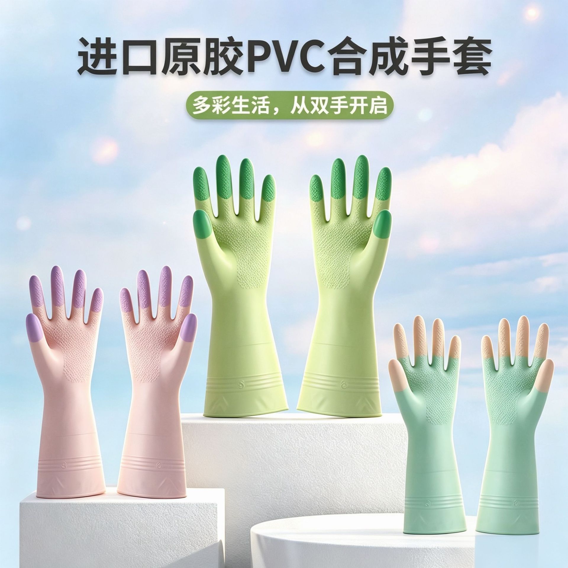清洁渐变色家务洗碗手套女家务清洁耐用厨房洗衣衣服防水橡胶胶皮