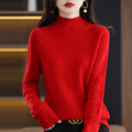 新年款加厚红色新款100%羊毛秋冬女装半高领宽松针织短款打底毛衣