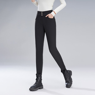 Wholesale counter ladies wear winter thick comfortable tight casual warm thick solid color small straight down pants