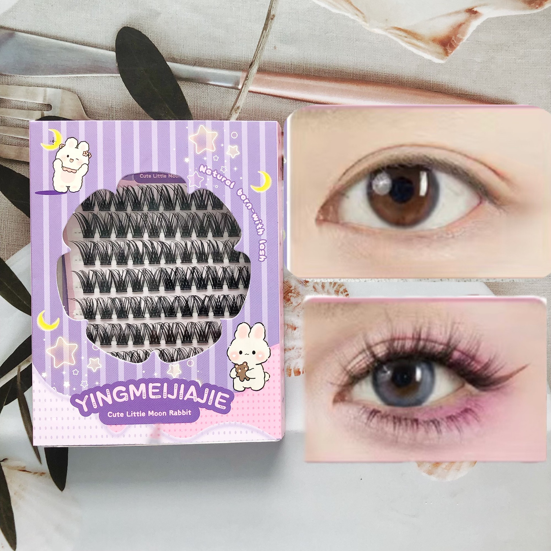 Caja de regalo de pestañas falsas transfronterizas empaquetadas ocho filas YF29 densas pestañas de un solo rayo de pestañas de cómic sin pegamento pestañas falsas