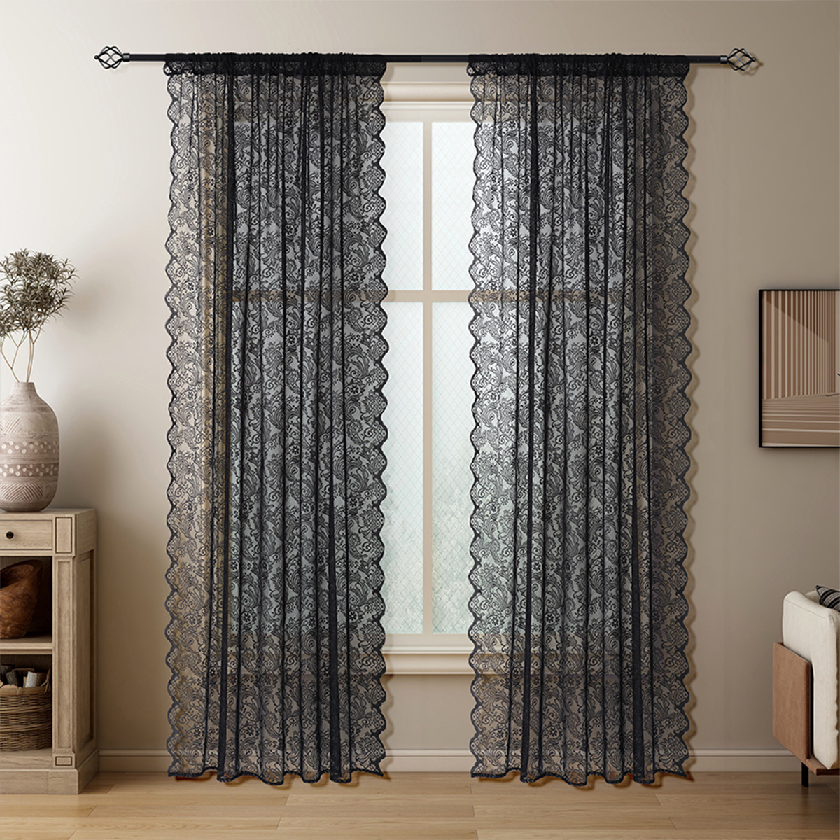 Cross-border French Retro Lace Gauze Curtain for Living Room and Bedroom Decorative Window Screen Partition Gauze Curtain for Hair