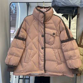 羽绒服女短款2022新款韩版宽松设计感拼接小众加厚小个子秋冬外套