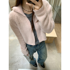 名誉一新製品2024秋冬の怠惰な風毛茸感と帽子のセーターの女性の柔らかいモチモチの長袖のニットコートの女性2343