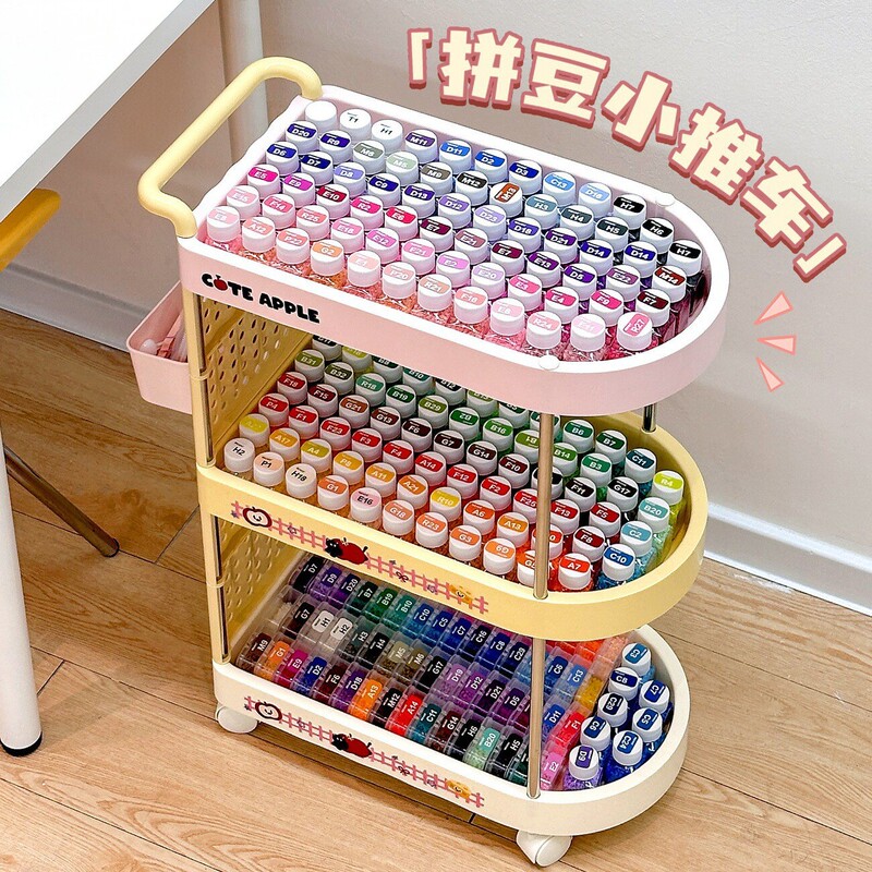 Bean Art Cart, Desk Side Table, Under-Desk Bean Art Storage Rack, Movable DIY Material Bean Bottle Storage Rack