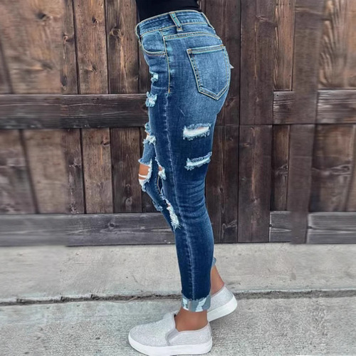 European and American-style blue ripped skinny jeans – LAZADA, MercadoLibre, TEMU, Ozon