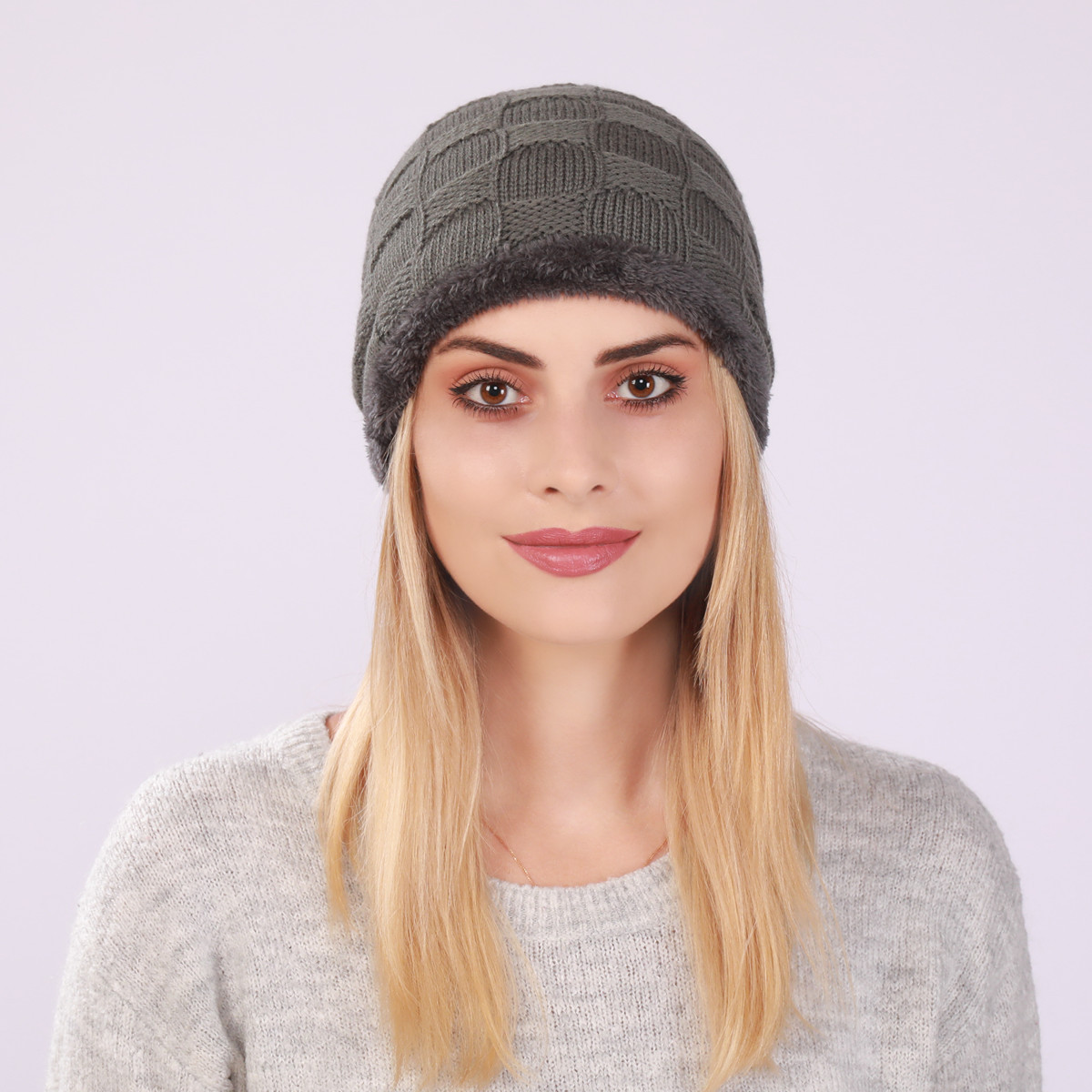 Plissee-Plüsch-Männer-Damen-Pullover-Mützen, gestrickte karierte postpartale Ohrenschützer für Herbst und Winter, warm_voghion.com