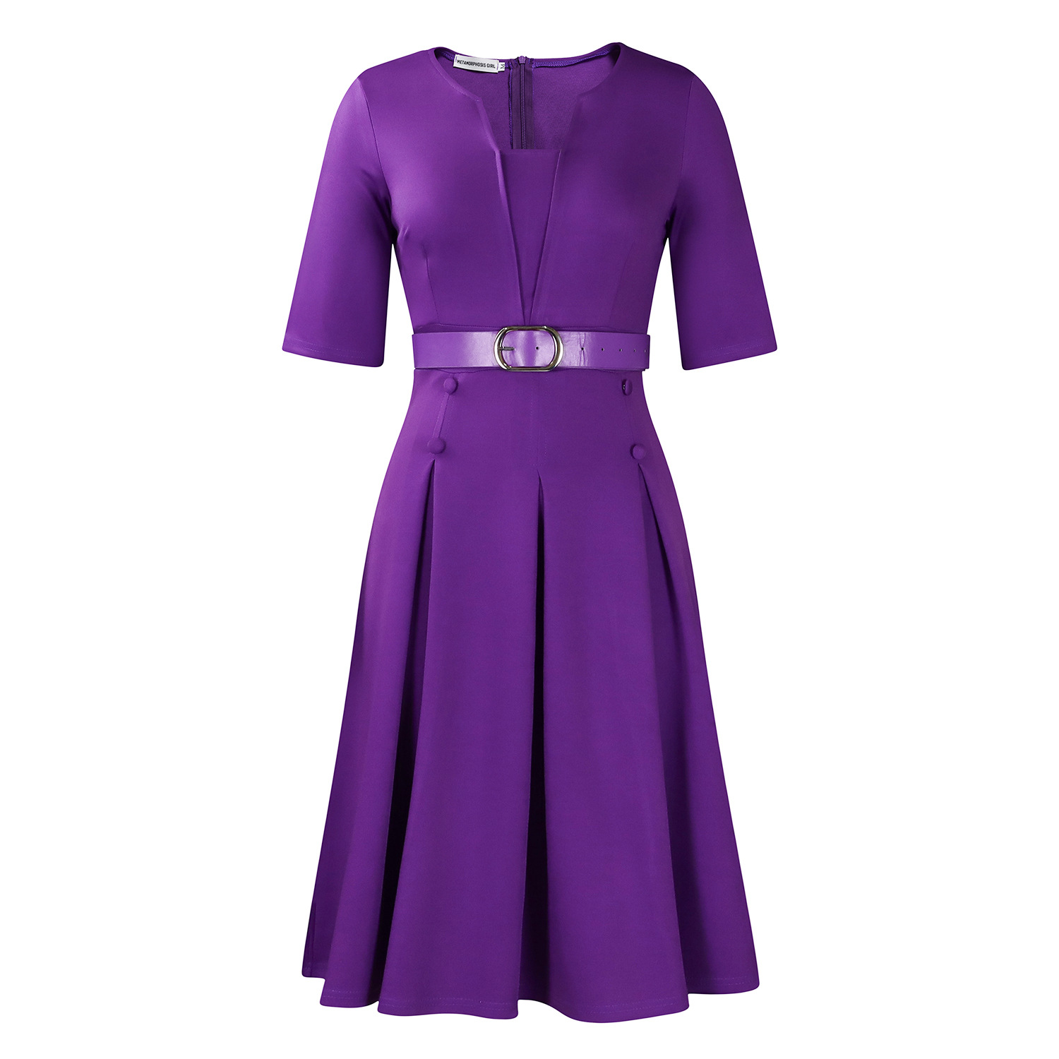 Wholesale Women's Elegant Style Temperament Commuter Belt Solid Color Daily Round Neck Pullovers Half Sleeve A- Line Skirt display picture 34