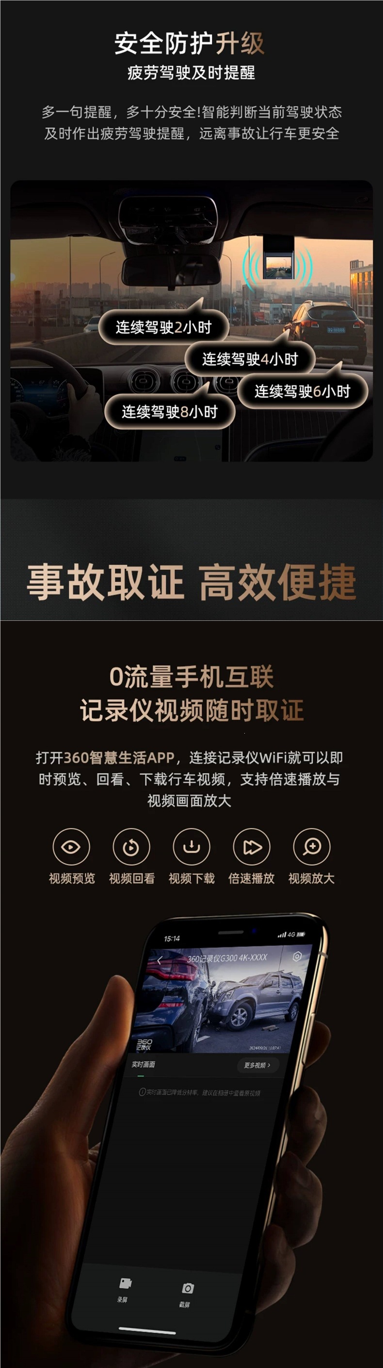 [Official Flagship] 360 Driving Recorder 2026 New Model Wire-Free Installation Car Night Vision Dual Camera G300