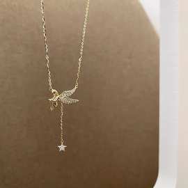 精灵项链女简约镶锆石守护天使不锈钢锁骨链流苏星星吊坠送女友潮