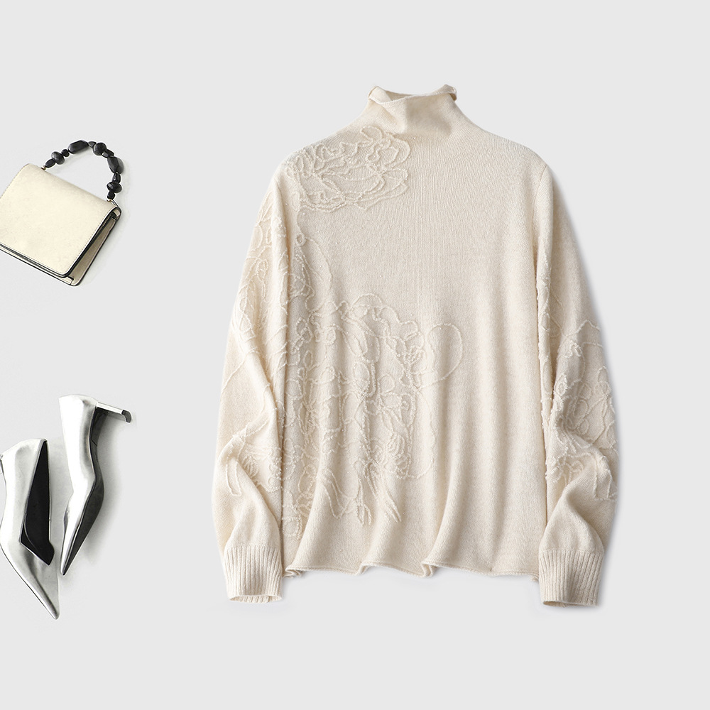 把浮雕艺术穿在身上这件高领羊绒衫美进油画里 110支超细绵羊毛衫