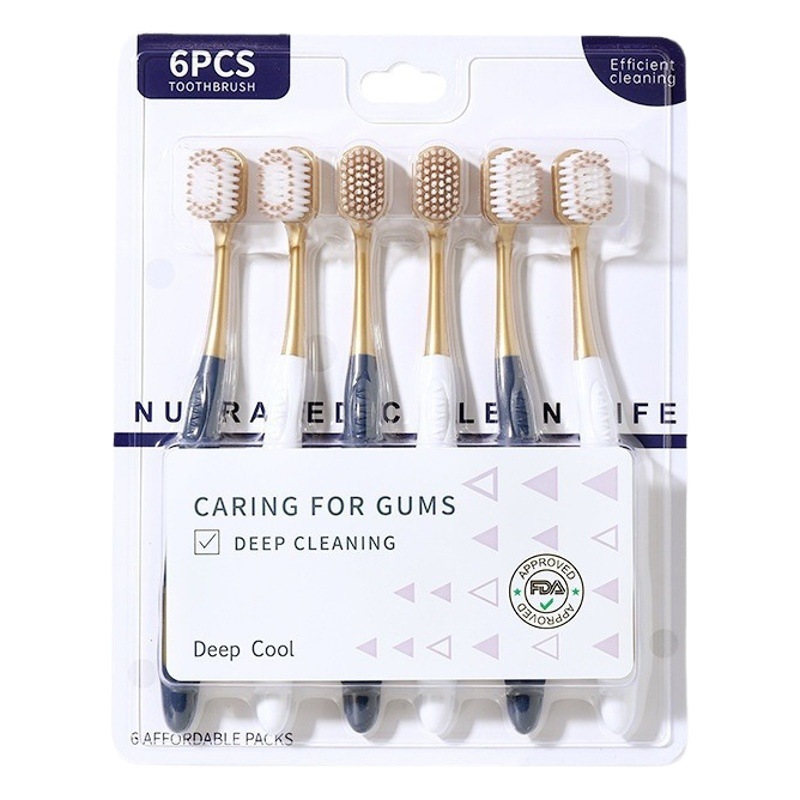 Soft-Bristle Sam Toothbrush, Adult Family Pack of 6, Household Combo Pack, Couple Pack, Wide-Head Bristles, Manufacturer Wholesale