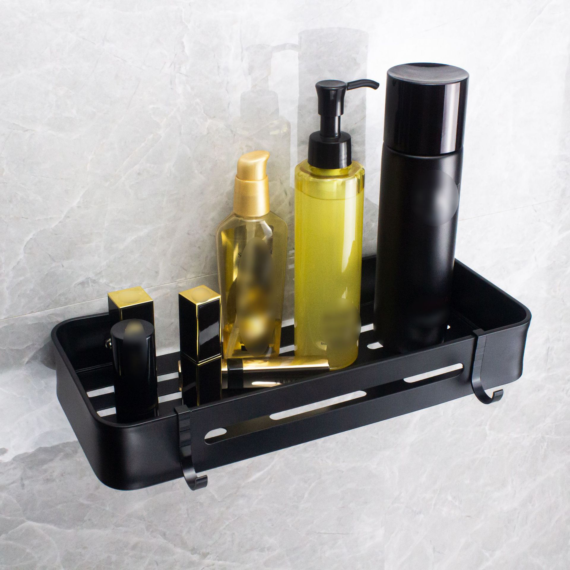 Bathroom Sink Space Aluminum Black Storage Rack Toilet Wall Towel Rack Wall-Mounted Storage Rack Nail-Free Installation