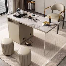 现代极简岩板茶台高级亚克力茶桌悬浮泡茶一体阳台小户型茶桌椅组