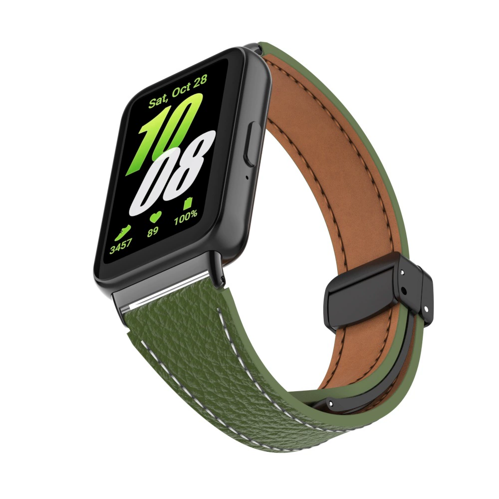 Подходит для Samsung Galaxy Fit3 кожаный ремешок с рисунком личи, магнитная складывающаяся пряжка, кожаный браслет с металлическим разъемом