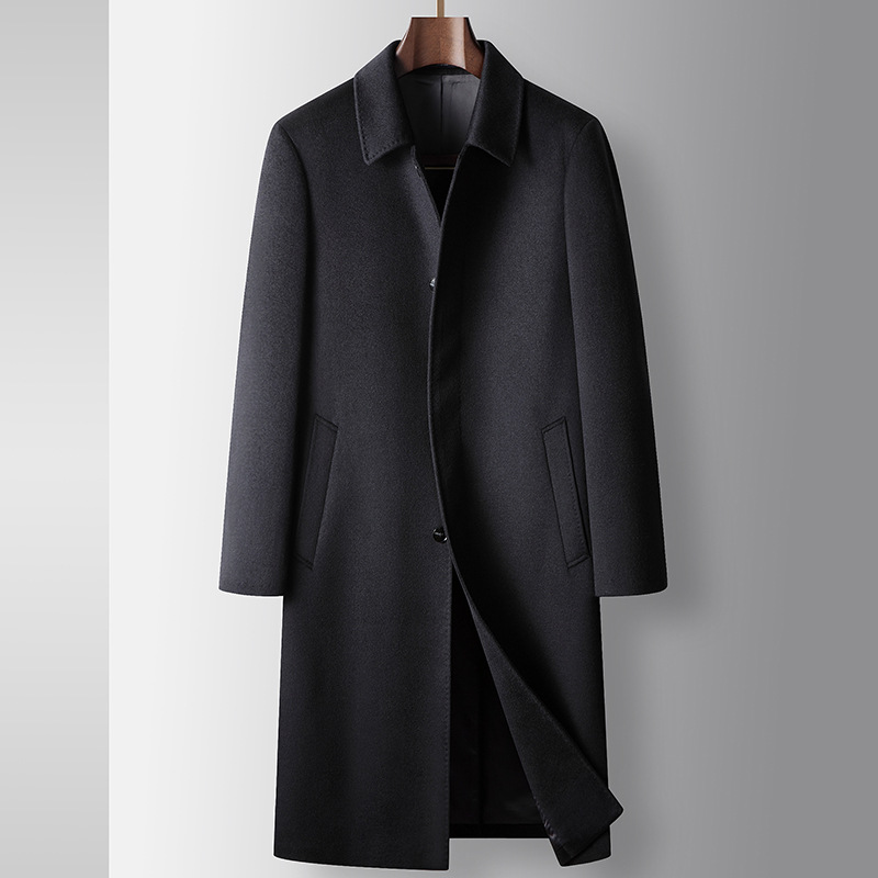 男式大衣2025秋冬长款山羊绒风衣青年高奢商务行政翻领羊毛呢外套