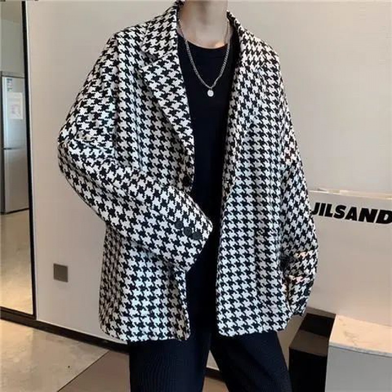 houndstooth coat suit ins Cold men's wear Handsome ruffian Light cooked lattice leisure time man 's suit Manufactor
