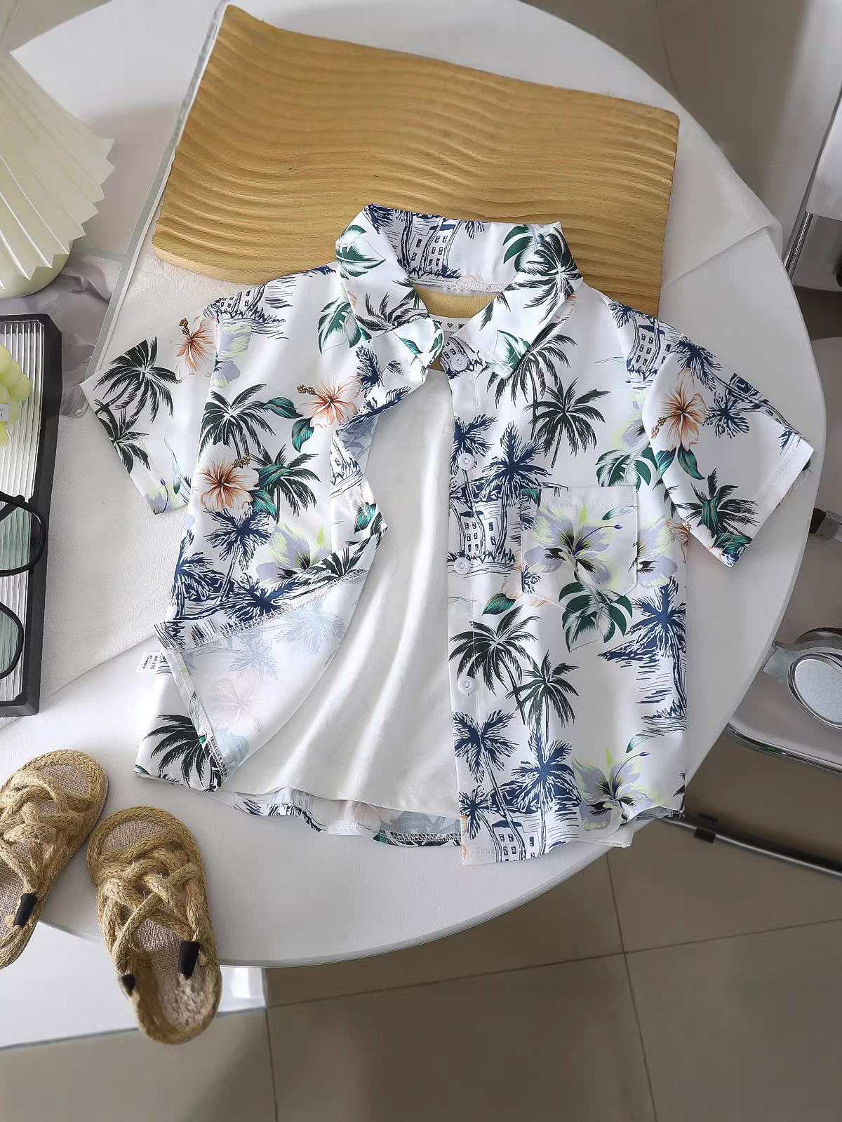 Verano bebés vacaciones de viento impresión puerto viento de manga corta suelta camisa para niños camisa para niños