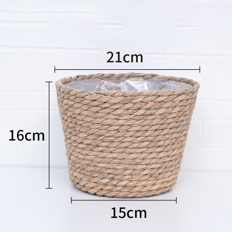 Cesta de Flores Tejida de Paja con Película Impermeable para Plantas de Interior