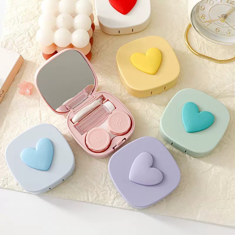 工厂现货A-6017爱心隐形眼镜盒美瞳收纳盒便携带镜子眼镜伴侣盒