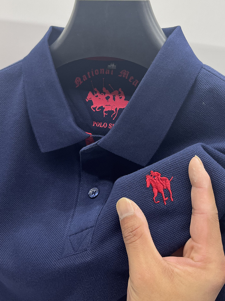 Polo nuevo para hombre 2024, camiseta de algodón puro bordada de alta gama, manga corta con cuello, estilo casual de negocios, media manga para hombre