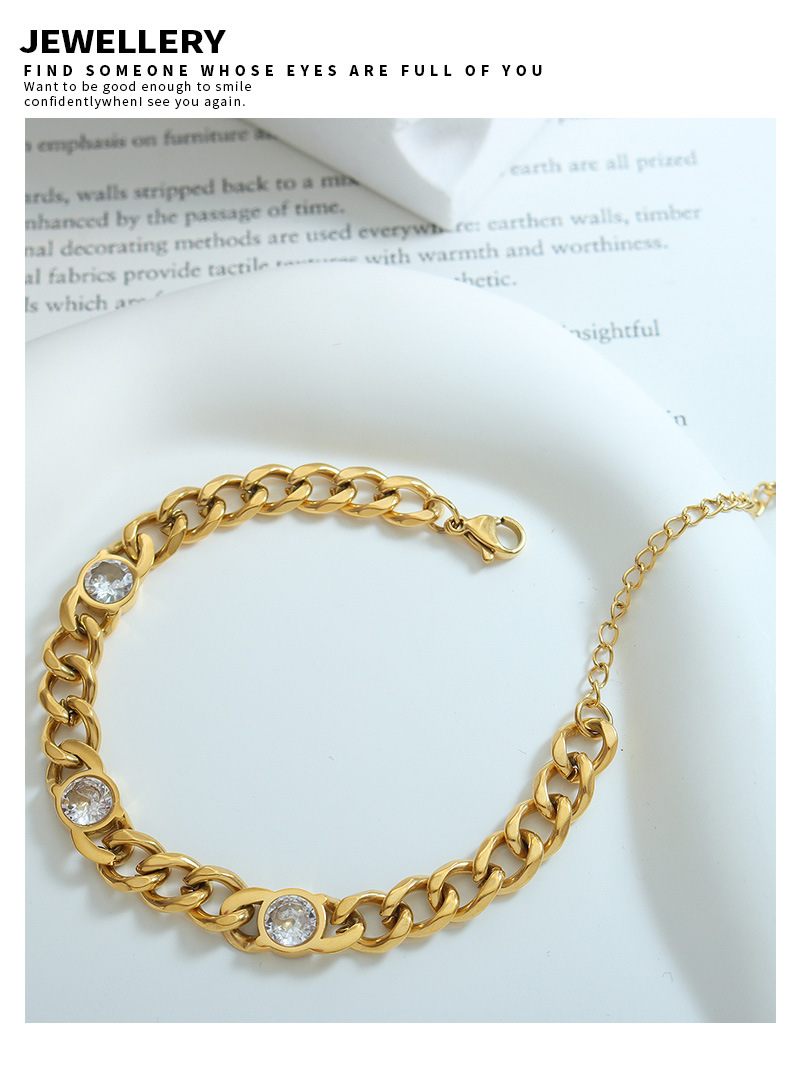 Fashion Round Titanium Steel Plating Inlay Zircon Womenu0027S Bracelets Necklace 1 Piece