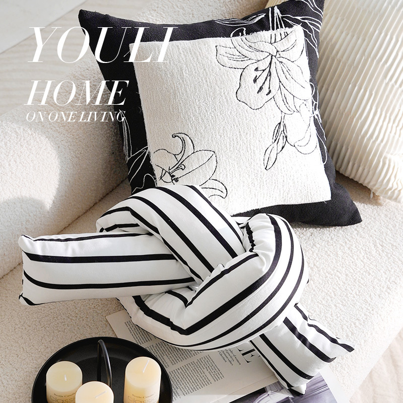 Almohada en blanco y negro de lujo ligero y de alta gama Almohada de la Edad Media francesa Bordado Cama simple Sala de estar Sofá Funda de almohada con núcleo