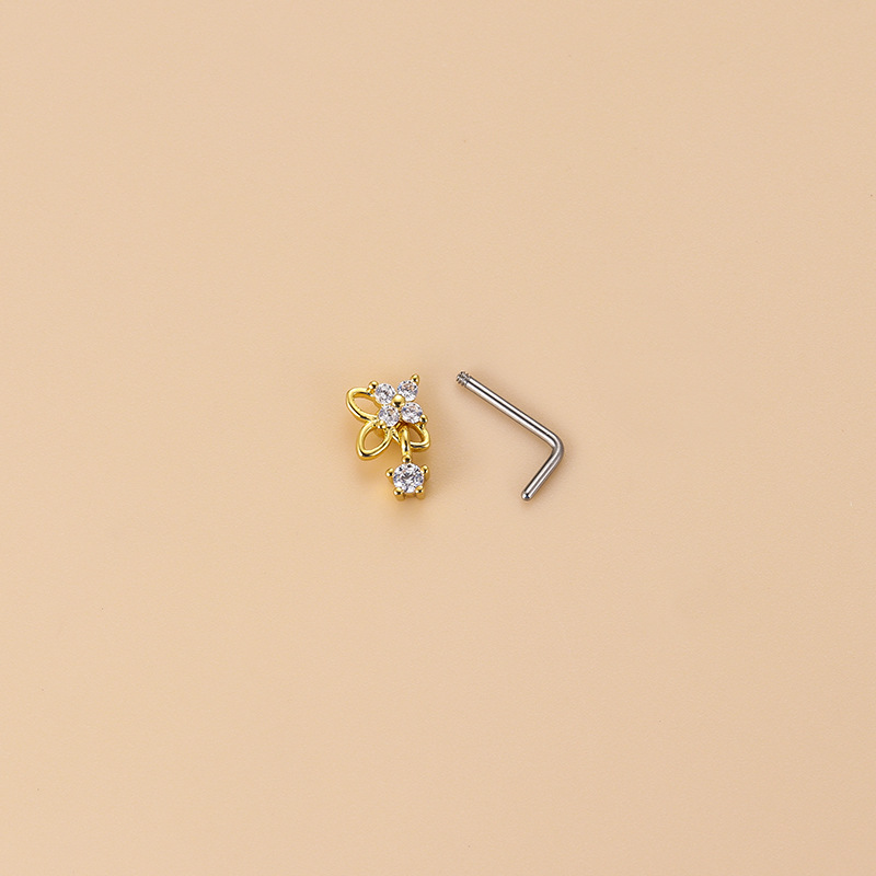 New Trendy European And American Piercing Jewelry Heart Flower Shaped Zircon Stainless Steel L Rod Nose Stud Fashion_voghion.com
