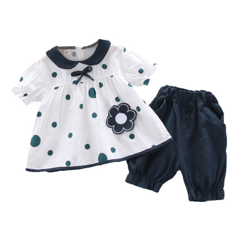 Women's Summer 2024 New Han Style Children's Floral Polka Dot Short Sleeve Shirt and 5/8 Trousers Set for Kids - Wholesale