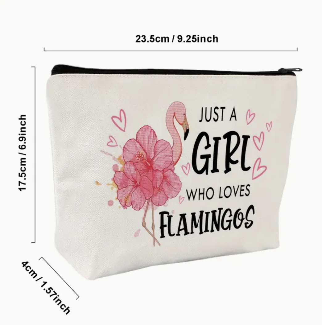 Amazon Cross-border Flamingo Bolsa de cosméticos de lino y algodón impresa a doble cara Bolsa de regalo Bolsa de almacenamiento con estampado de letras de dibujos animados