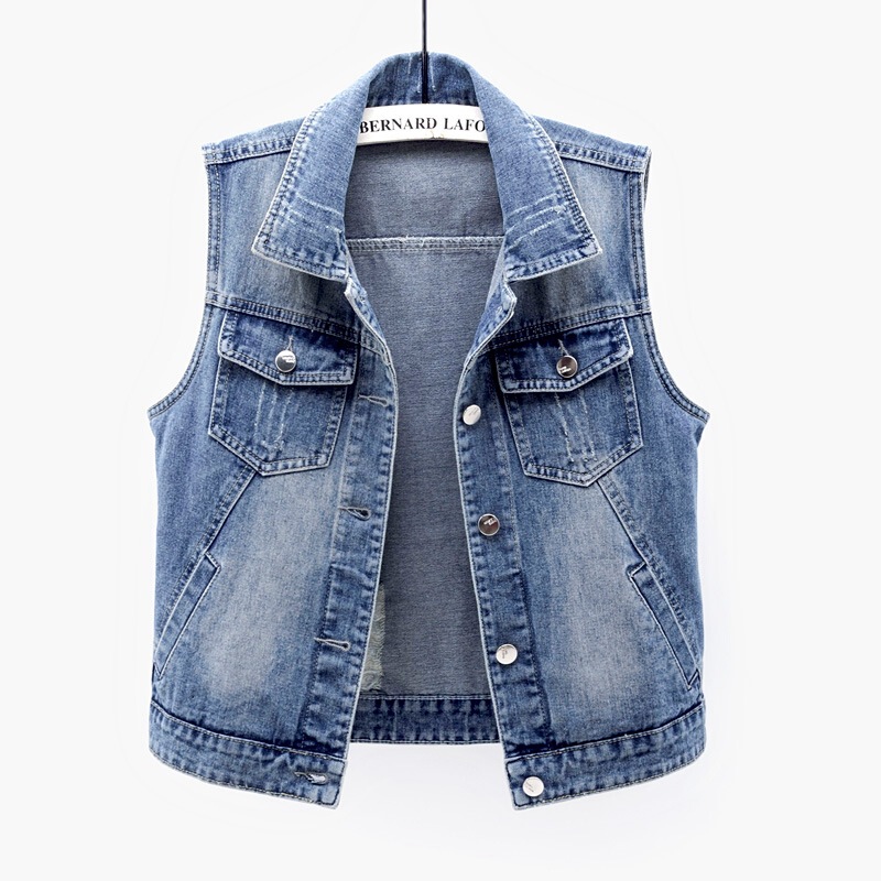 2024 Spring/Summer New Women's Short Denim Vest Sleeveless Jacket Versatile Slim Fit Student Top Trend