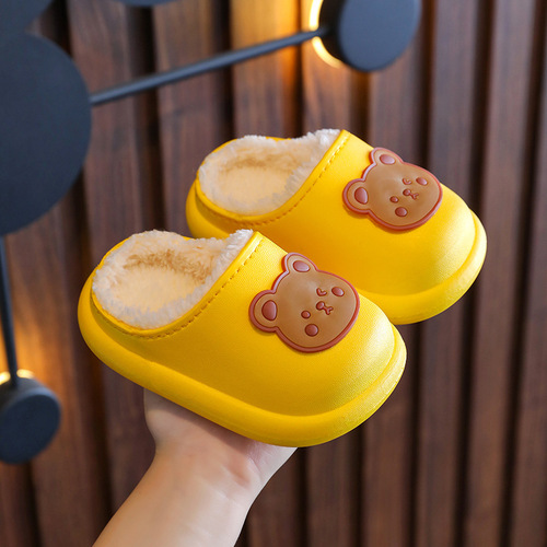 Children and girls cotton slippers in autumn and winter waterproof and non-slip for middle-aged and older children and little princess cartoon boys and babies furry cotton slippers