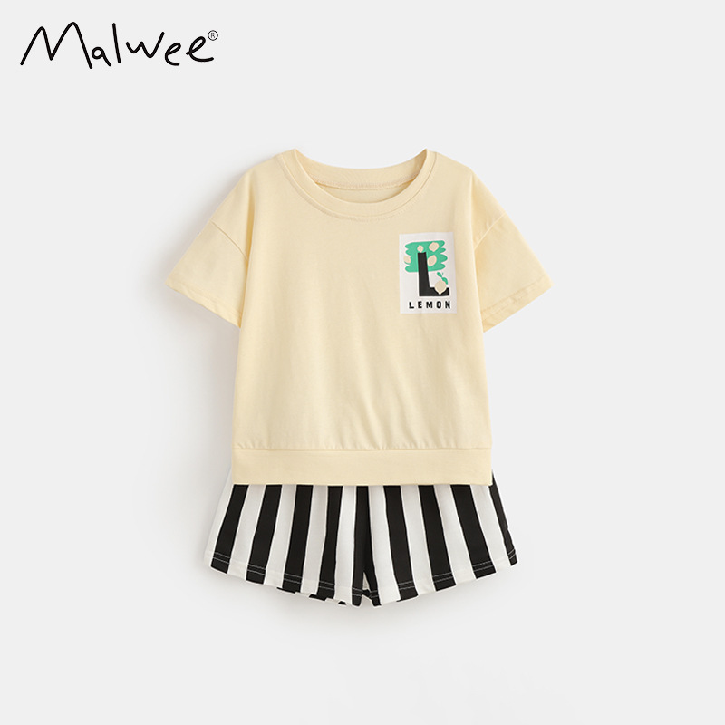 Malwee transfronterizo niño conjunto de verano nuevo lindo cuello redondo camiseta europea y americana niños de manga corta de verano dos piezas conjunto