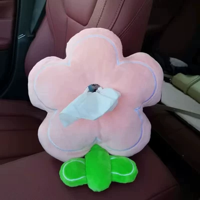 Car tissue box/set — Cute Cartoon Plush Paper Box - pink-flower-tissue-box