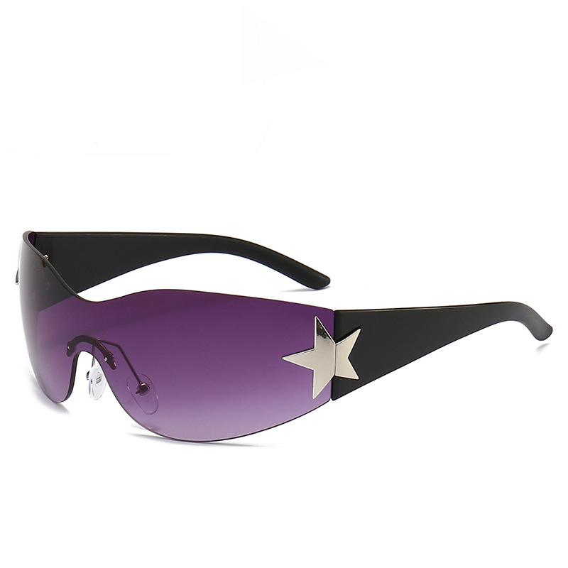 Estrella de cinco puntas sin marco europeo y americano transfronterizo integrado gafas de sol estilo piloto de moda 2023 gafas de sol cóncavas