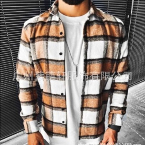 Autumn/Winter Men's Clothing Men's Shirt Striped Pocket Long-Sleeve Shirt