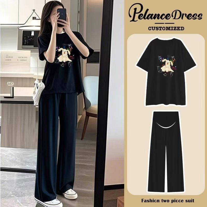 2026 Maternity Summer Short-Sleeved T-Shirt + Wide-Leg Pants Set, Loose and Slimming, Fashionable and Casual Two-Piece Set for Outdoor Wear 2026 Maternity Summer Short-Sleeved T-Shirt + Wide-Leg Pants Set, Loose and Slimming, Fashionable and Casual Two-Piece Set for Outdoor Wear