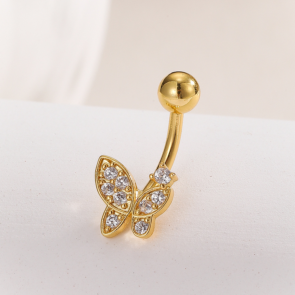 Piercing nombril en acier inoxydable avec papillon en zirconia_voghion.com