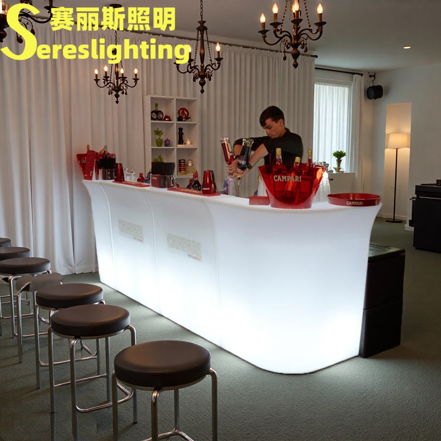 Bar Counter for Hotels, High-End Restaurants, Banquet Halls, Cocktail Bars, Luxury Assembled Rechargeable Remote-Controlled Water Bar Table Bench