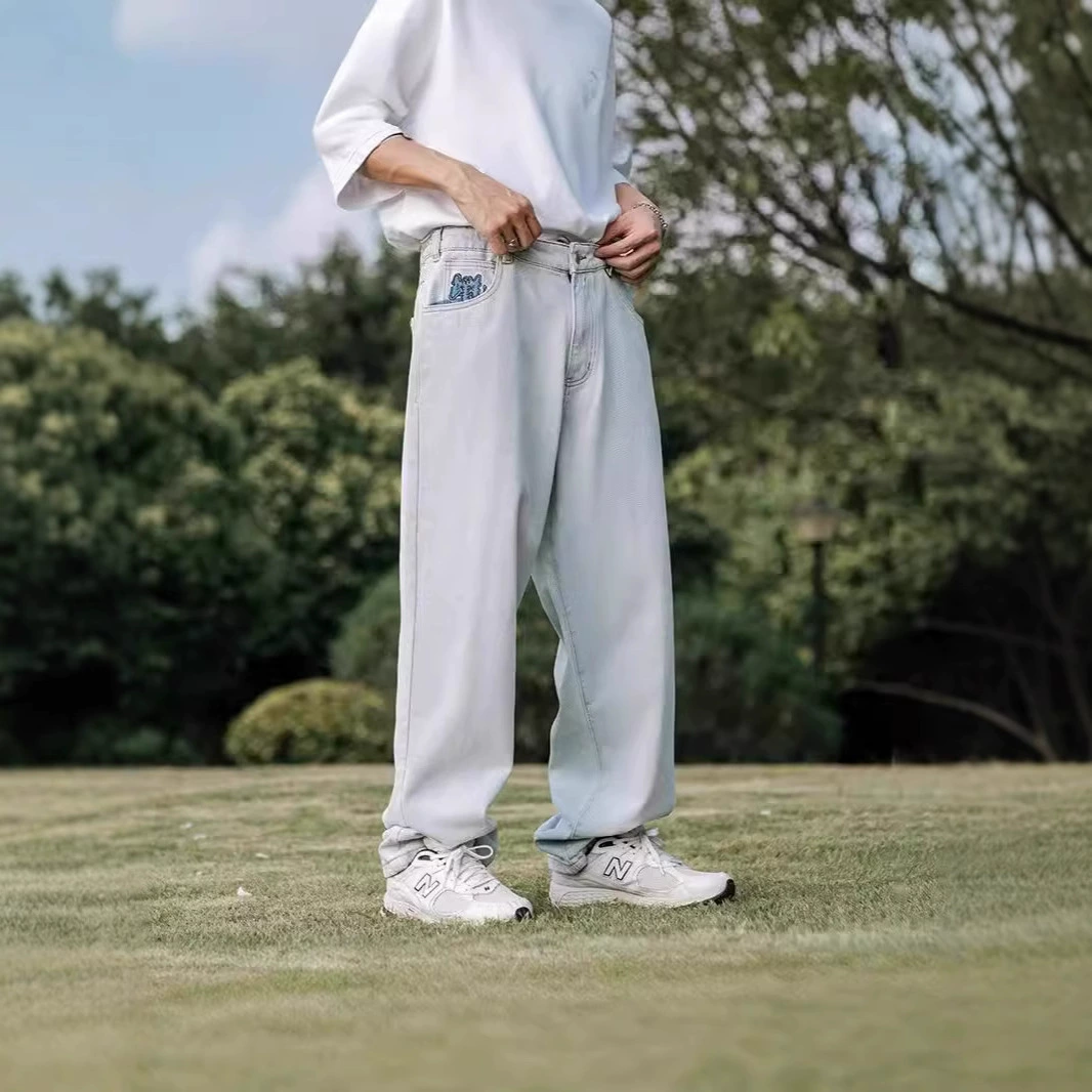 Трансграничный коммерциал слоненок второго поколения вышивка стирается свободная уличная спортивная досуг джинсовая пара скейтборд джинсовые брюки