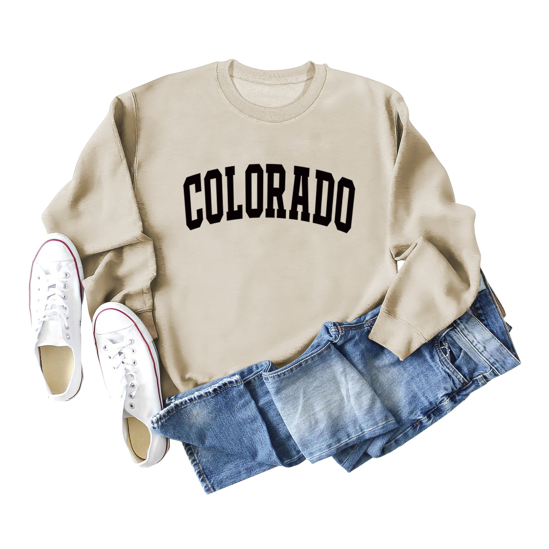 Amazon desea estación independiente europea y americana Otoño e Invierno COLORADO patrón carta impresión casual manga larga cuello redondo suéter
