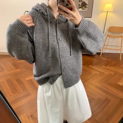 温柔风连帽针织开衫女装2025秋冬新款宽松百搭软糯慵懒风毛衣外套