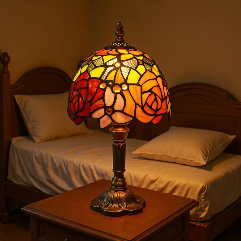 Yang Feng Tiffany European Style Bedroom Study Table Lamp Home Decoration Crafts Lamp Iron Lighting Cross-Border Supply